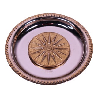 Antique Gold 24k & Stainless Steel Ornamented With the Ancient Macedonian Symbol or the “Vergina Star” Small Tray For Sale