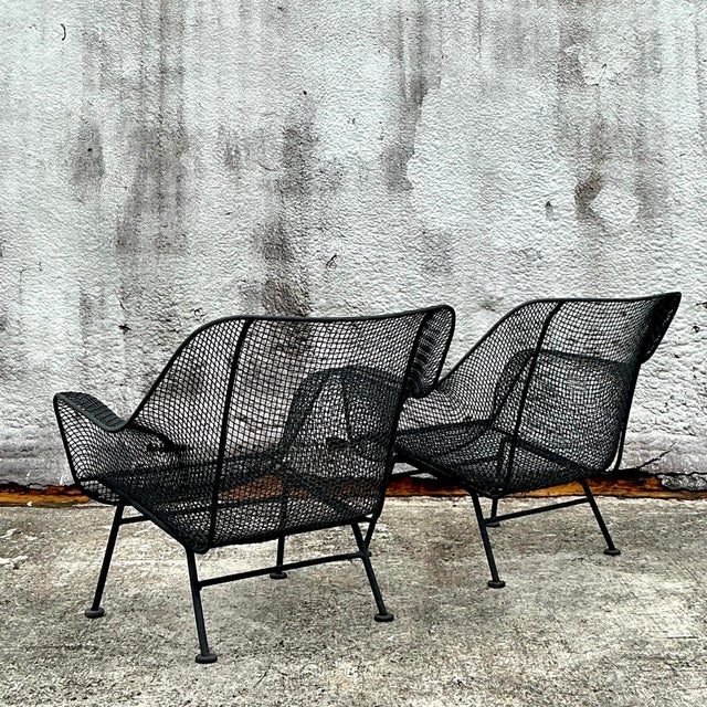 Vintage Wire Mesh “Sculptura” Lounge Chairs After Russell Woodard Set