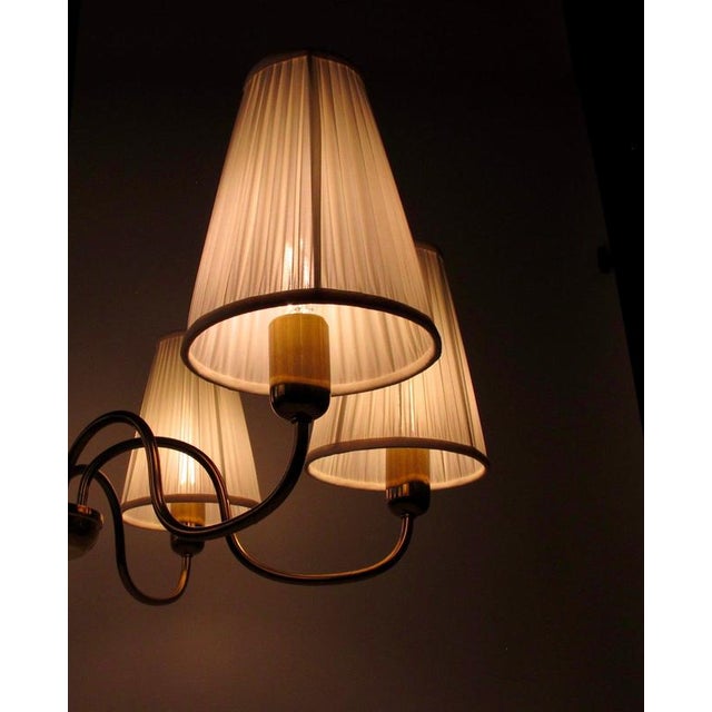Mid-Century 6-Arm Chandelier in Brass with Silk Shades by Rupert Nikoll, 1958 For Sale - Image 12 of 16