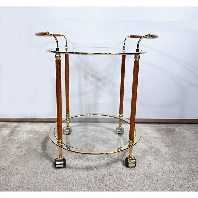 Gold Roller Table in Glass and Gold Metal, 1980s For Sale - Image 8 of 15