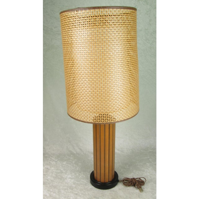 Wood Mid 20th Century Mid Century Modern Gruvwood Lamp Walnut and Black Metal Base For Sale - Image 7 of 14