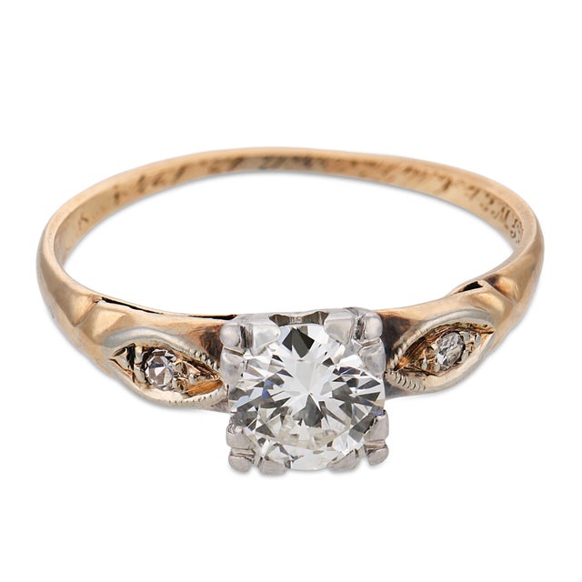 Art Deco 1930s Art Deco Diamond 14k Yellow Gold and Platinum Engagement Ring, Size 4.5 For Sale - Image 3 of 6