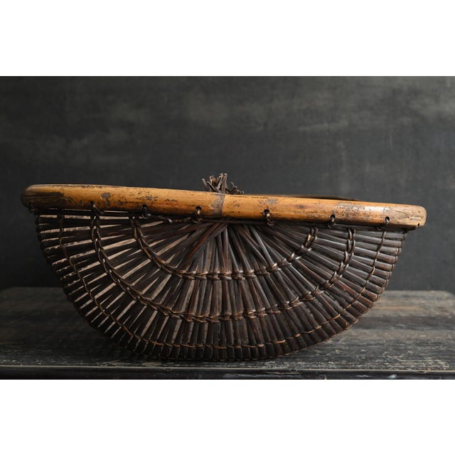 Mid 20th Century Old Southeast Asian Basket / Bamboo and Bark Weave / Wall-Hanging Object For Sale - Image 6 of 16