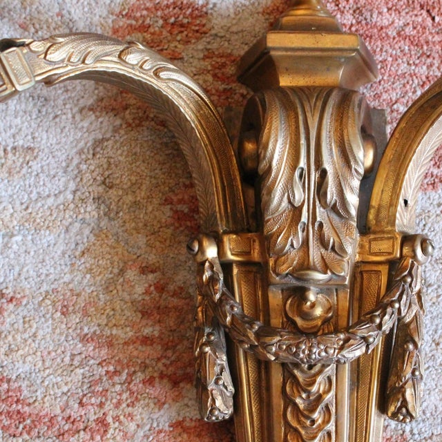 Metal Pair of Louis XVI Style Gilt Bronze Sconces For Sale - Image 7 of 15