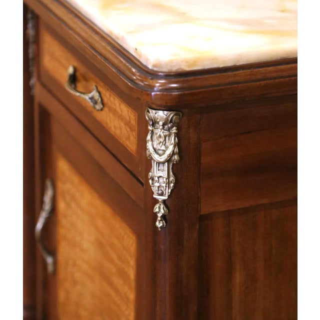 Brown Pair of 19th Century French Louis XVI Mahogany Marble-Top Nightstands For Sale - Image 8 of 9