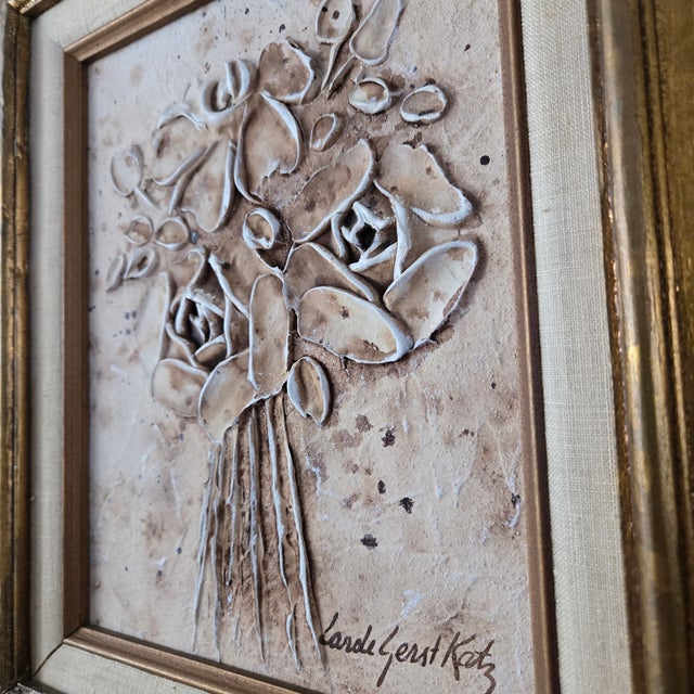 1980s Carole Gerst Katz Textured Floral Art Impasto Oil Painting in Ornate Gold Gilted Wood Frame Signed For Sale - Image 18 of 18