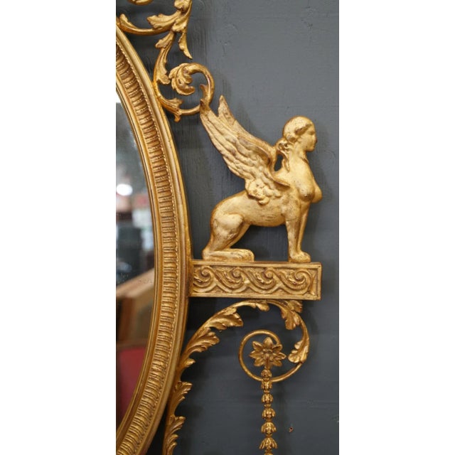 18th c style regency Giltwood Oval Wall Mirror w Egyptian Sphinx?