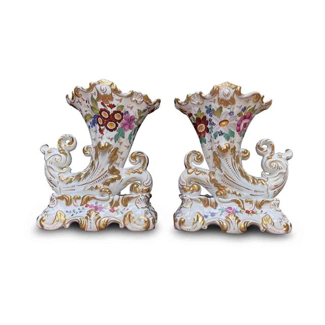 White Cornucopia Vases in French Porcelain, 1800s, Set of 2 For Sale - Image 8 of 8