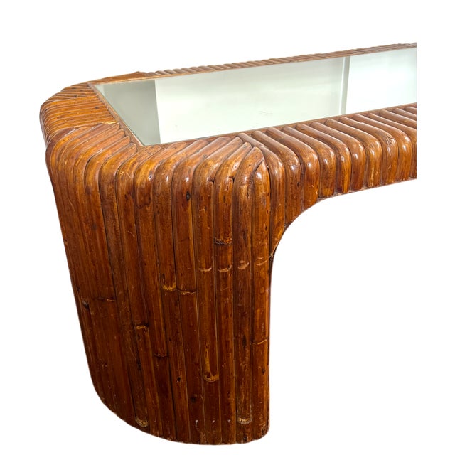 Gabriella Crespi Vintage 1970s Sculptural Bent Split Reed Wood Coffee Table With Mirrored Center — In the Style of Gabriella Crespi For Sale - Image 4 of 11