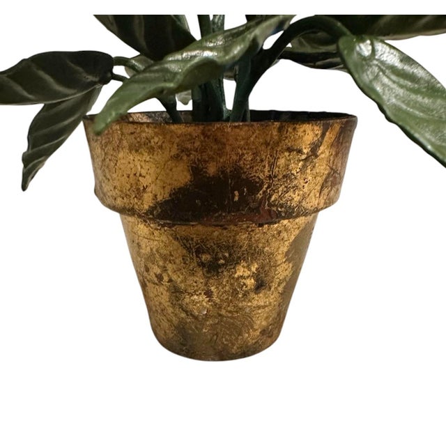 Mid 20th Century Vintage Italian Gilt Tole Potted White Roses Floral / Flowers / Rose Floral Arrangement / Sculpture For Sale - Image 5 of 9
