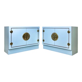 Vintage Credenza Cabinets With Brass Ming Hardware-A Pair For Sale