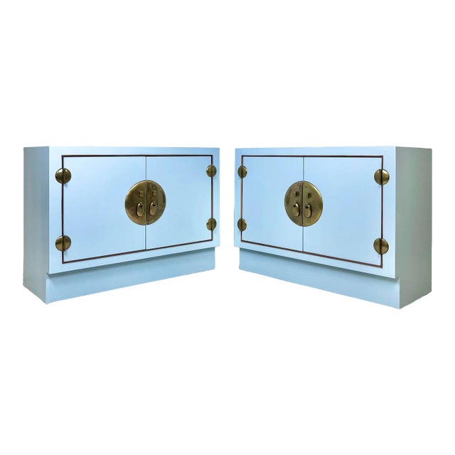 Vintage Credenza Cabinets With Brass Ming Hardware-A Pair For Sale