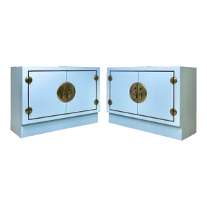 Vintage Credenza Cabinets With Brass Ming Hardware-A Pair