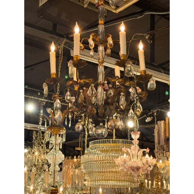 Early 20th C. Italian Gilt Tole and Crystal Chandelier For Sale - Image 4 of 6
