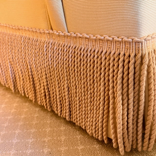 Yellow Buttercream Yellow Swivel Lounge Chair With Scalamandré Bullion Fringe-2 Available For Sale - Image 8 of 11