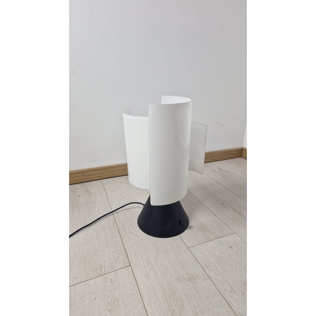 Table Lamp with 3-Blade Model in Milk Glass and Embossed Iron Base, 1970s For Sale - Image 11 of 13