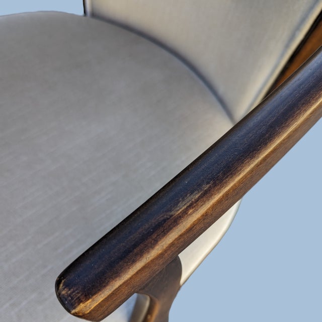 Pair of Vintage Curved Wood and Upholstered Barrel Armchairs For Sale - Image 14 of 14