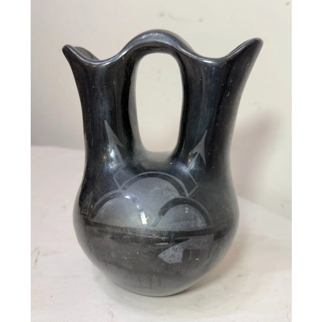 Black 1960s Native American Faustina Gutierrez Santa Clara Pueblo Black Pottery Wedding Jar For Sale - Image 8 of 12
