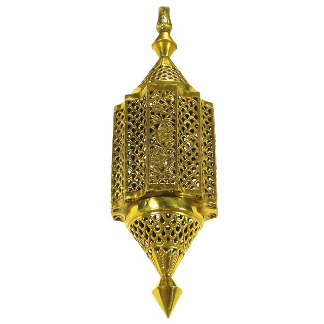 Moroccan Style Reticulated Brass Pendant Light For Sale