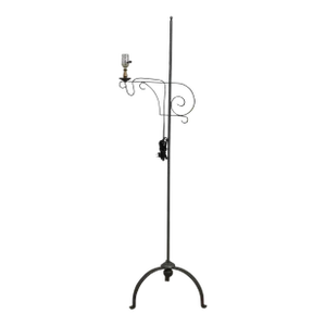 Hand Crafted Wrought Iron Adjustable Arm Primitive Floor Lamp