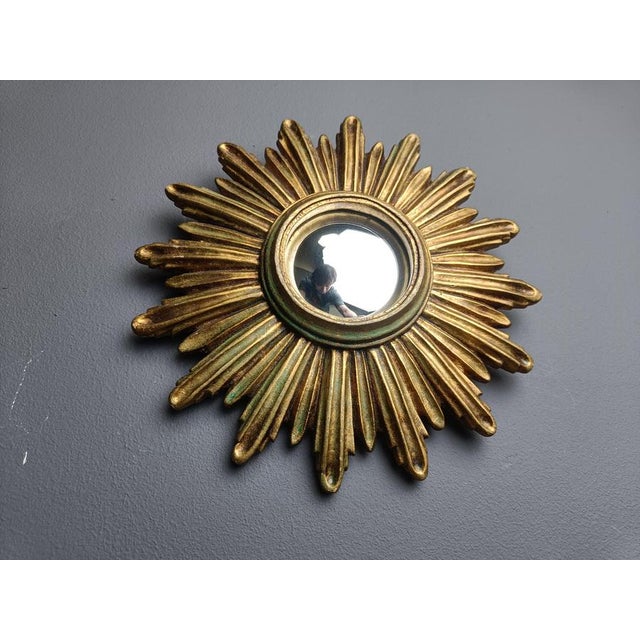 Vintage Golden Sunburst Mirror, 1960s For Sale - Image 6 of 10