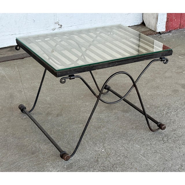 French Wrought Iron Directoire Style Side Table With Glass Top For Sale In Providence - Image 6 of 11