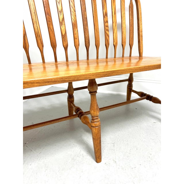 Wood Amish Made Rockford Style Oak Windsor Bench For Sale - Image 7 of 10