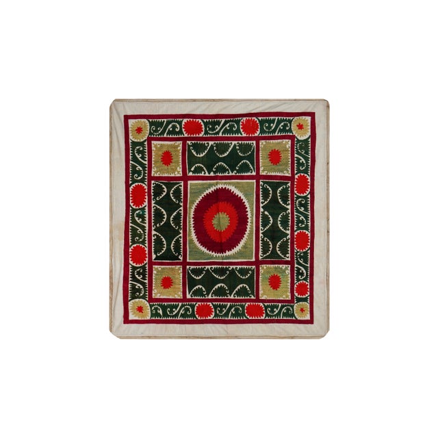 Hand Embroidered Suzani Textile, Uzbek Table Cover For Sale - Image 4 of 12