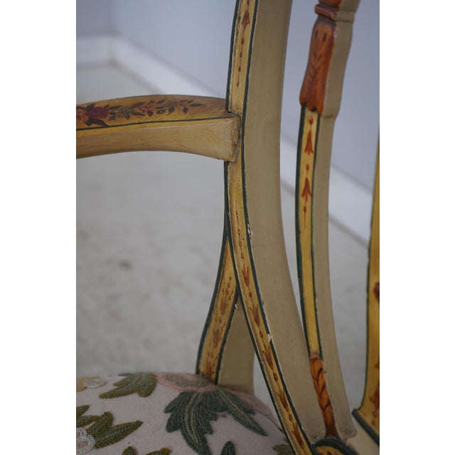 Pair of Adams Style Painted Crewelwork Chairs For Sale - Image 17 of 18