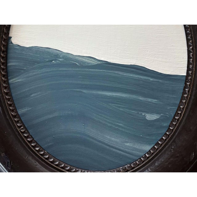 Abstract "Porthole" Abstract Art in Oval Antique Frame, Small Seascape Painting Transitional Wall Art by JTS For Sale - Image 3 of 10