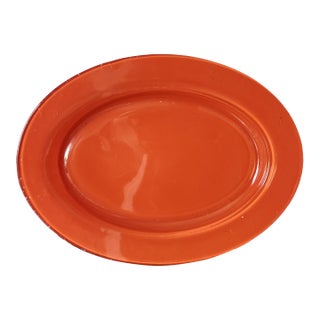 Vintage 1940s Mid Century Modern Tangerine Orange Glass Oval Platter Tray For Sale