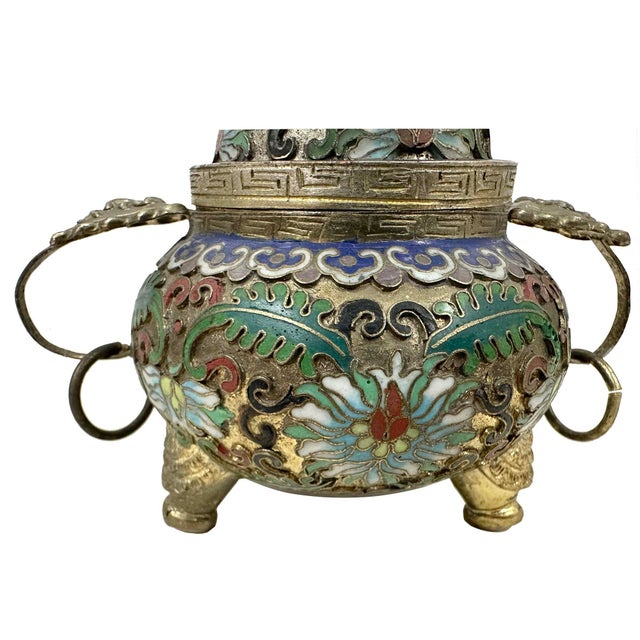 Chinese Early 20th Century Antique Chinese Cloisonné Enamel Tripod Censer For Sale - Image 3 of 10