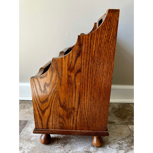Wood Vintage Leick Furniture Solid Oak 3-Tier Magazine Rack & Record Caddy For Sale - Image 7 of 15