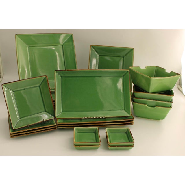 This is a large lot of Pottery Barn Asian Square Green Dinnerware Settings for 4 People. Each setting includes … * Dinner...