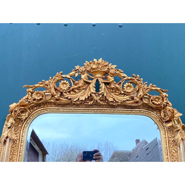 Late 20c French Louis XVI Gold Wood Floor Mirrors Pair For Sale - Image 10 of 17