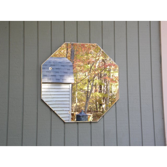 1940s Vintage Art Deco Frameless Etched Octagon Wall Mirror Venetian Style For Sale - Image 5 of 9