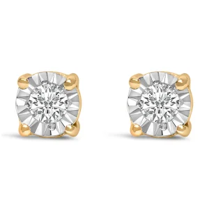 10K Yellow Gold Plated .925 Sterling Silver 1/10 Cttw Round Brilliant-Cut Lab Grown Diamond Miracle-Set Stud Earrings (F-G Color, VS1-VS2 Clarity)