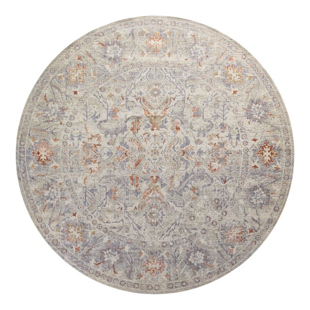 Chris Loves Julia x Loloi Rosemarie Oatmeal / Lavender 5'-0" x 5'-0" Round Area Rug For Sale