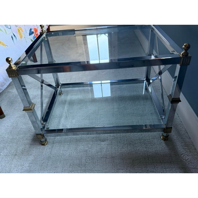 Neoclassical Chrome, Brass & Glass Low Table For Sale In Chicago - Image 6 of 7