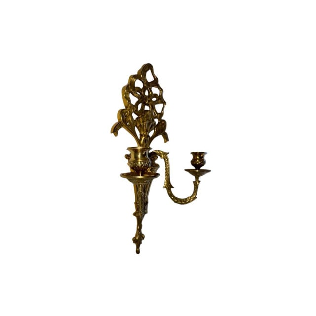 Baroque Mid 20th Century Dual Arm Brass Baroque Style Wall Sconce For Sale - Image 3 of 5