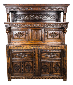 Charles II Oak Court Cupboard, 1684, Set of 3