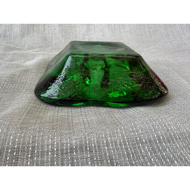 Chunky 60's Blenko Style Green Glass Catchall Ashtray For Sale - Image 9 of 15
