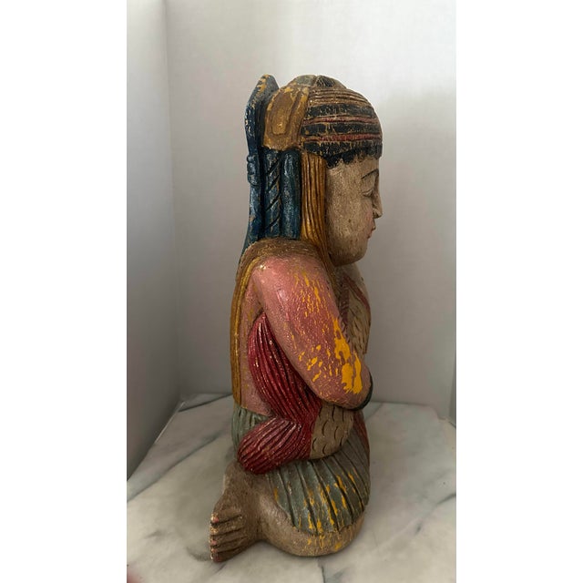 Seated Asian Carved Wood Figure Holding Fish For Sale In Detroit - Image 6 of 9