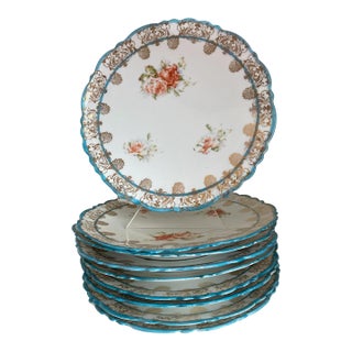 Hand Painted Porcelain Plates, Austria, Set/9, C. 1900 For Sale