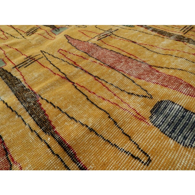 Yellow Vintage Zeki Müren Rug With a Modern Design - Turkish Art Deco Rug 5′ × 8′2″ For Sale - Image 8 of 11
