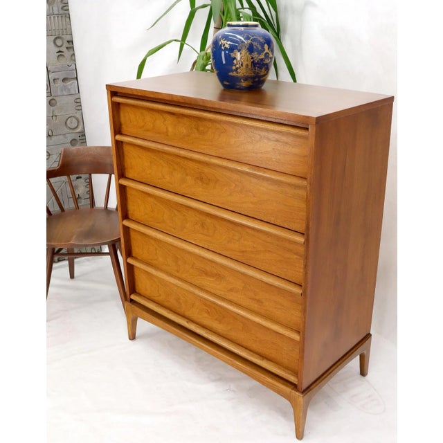 Lane Furniture Super Clean Light American Walnut High Chest of Drawers For Sale - Image 4 of 13