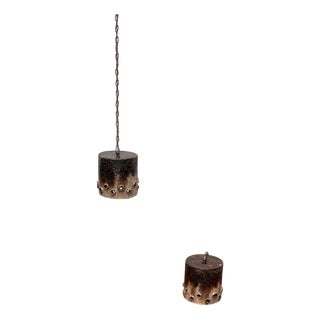 Mid-Century Modern Danish Brutalist Studio Pottery Pendant Lamps, 1960s, Set of 2 For Sale
