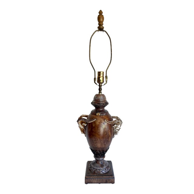 Mid 20th Century Traditional Ram Head Carved Alabaster Marble Urn Lamp For Sale