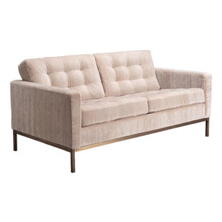 1970s Settee Loveseat in Limani Mohair & Brushed Bronze Attributed to Florence Knoll For Sale
