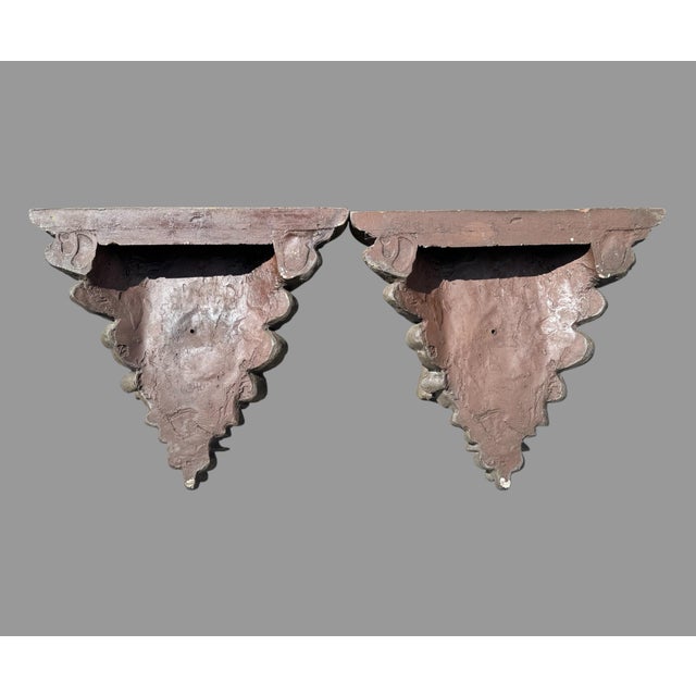Plastic Pair of Figural Cast Resin Hanging Wall Shelves With Winged Cupid Angel Heads For Sale - Image 7 of 9